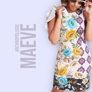 Anthropologie Maeve Lissa Twill Floral Multicolor Sheath Sleeveless Dress Size 2
